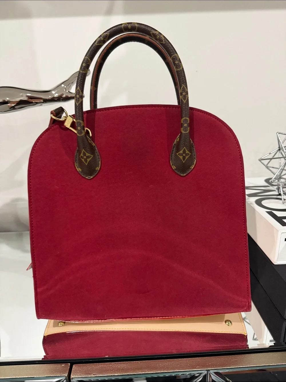 Monogram Studded Brown Satchel with Gold Accents inspired